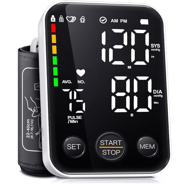 Blood Pressure Monitor Upper Arm Monitors for Home Use BP Machine with 2x120 Reading Memory Adjustable Arm Cuff 8.7"-15.7" Large Display with LED Background Light Storage Bag Blood Pressure Monitor Upper Arm Monitors for Home Use BP Machine with 2x120 Reading Memory Adjustable Arm Cuff 8.7"-15.7" Large Display with LED Background Light Storage Bag