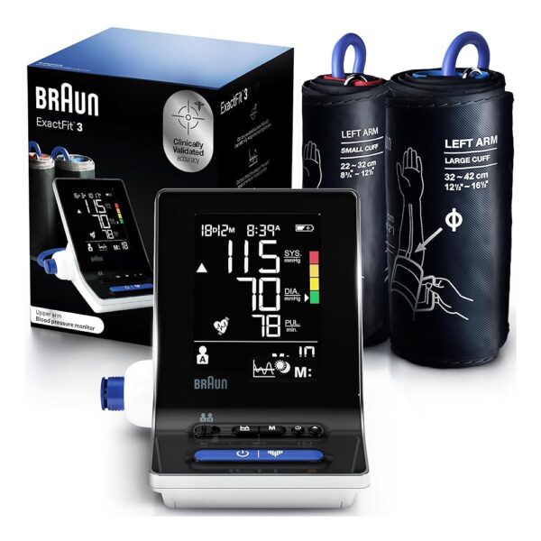 Braun ExactFit 3 Blood Pressure Monitor for Home Use - Accurate Blood Pressure Machine, Color-Coded Results, Large Display High BP Monitor, 2 Upper Arm Cuff Sizes, 80 Memory...