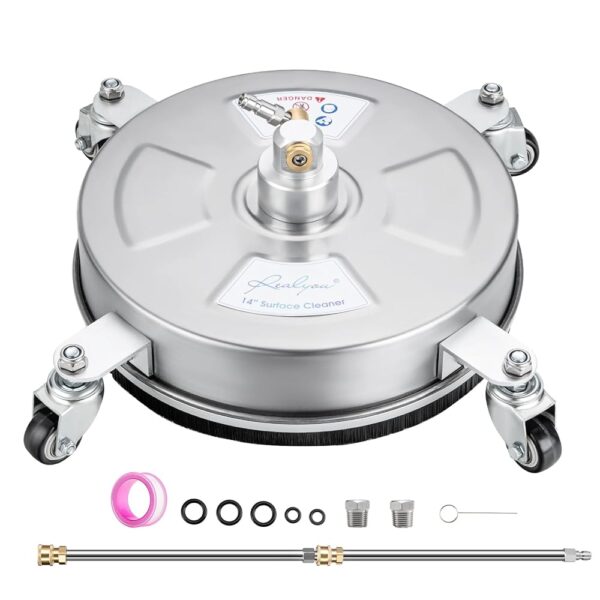 14" Pressure Washer Surface Cleaner with 4 Wheels, Stainless Steel Surface Cleaner for Pressure Wahser, Power Washer Surface Cleaner for Concrete, Patio, Sidewalk, Deck and...