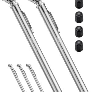 AstroAI Pencil Tire Pressure Gauge 2 Pack (10-75PSI, ±2% Span), Air Pressure Gauge for Tires, Stainless Steel Body, and Metal Made Nozzle 3 Measurements for Cars, Bikes, Vehicles