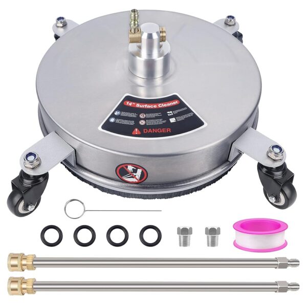 Biswing 14" Pressure Washer Surface Cleaner with 4 Wheels, Stainless Steel Power Washer Accessory for Driveways Sidewalks Patios Cleaning, 1/4" Quick Connector, 2 Extension Wand... Biswing 14" Pressure Washer Surface Cleaner with 4 Wheels, Stainless Steel Power Washer Accessory for Driveways Sidewalks Patios Cleaning, 1/4" Quick Connector, 2 Extension Wand...