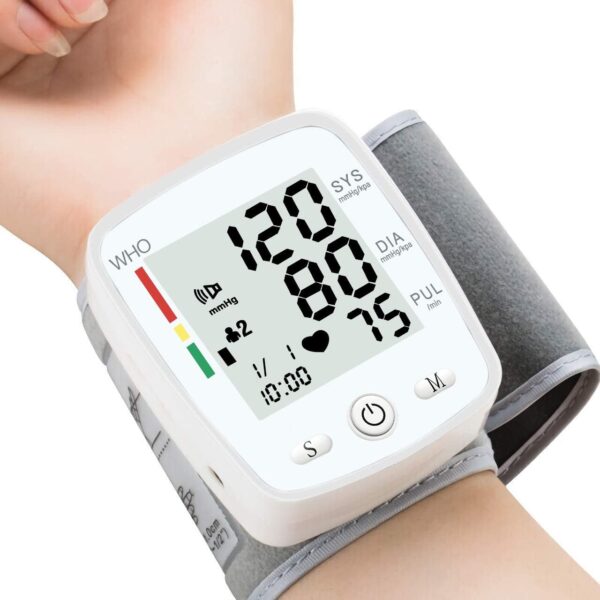 Blood Pressure Monitor Adjustable Wrist Cuff Digital Rechargeable Machine for Home Use with Voice Function, 2 x 90 Readings, Carrying Case, White Blood Pressure Monitor Adjustable Wrist Cuff Digital Rechargeable Machine for Home Use with Voice Function, 2 x 90 Readings, Carrying Case, White