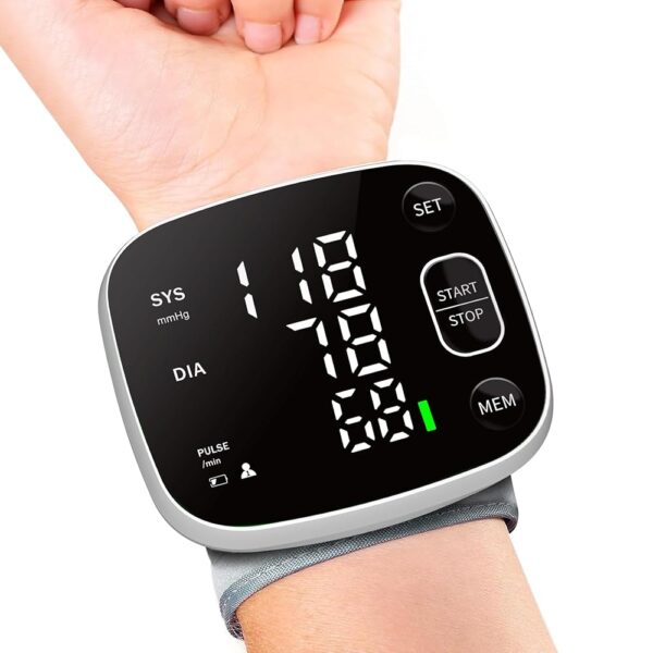 Blood Pressure Monitor Rechargeable Monitors for Home Use Adjustable Automatic Wrist Cuff Voice Broadcast 2 * 120 Reading Memory for 2 Users with Carrying Case, Black