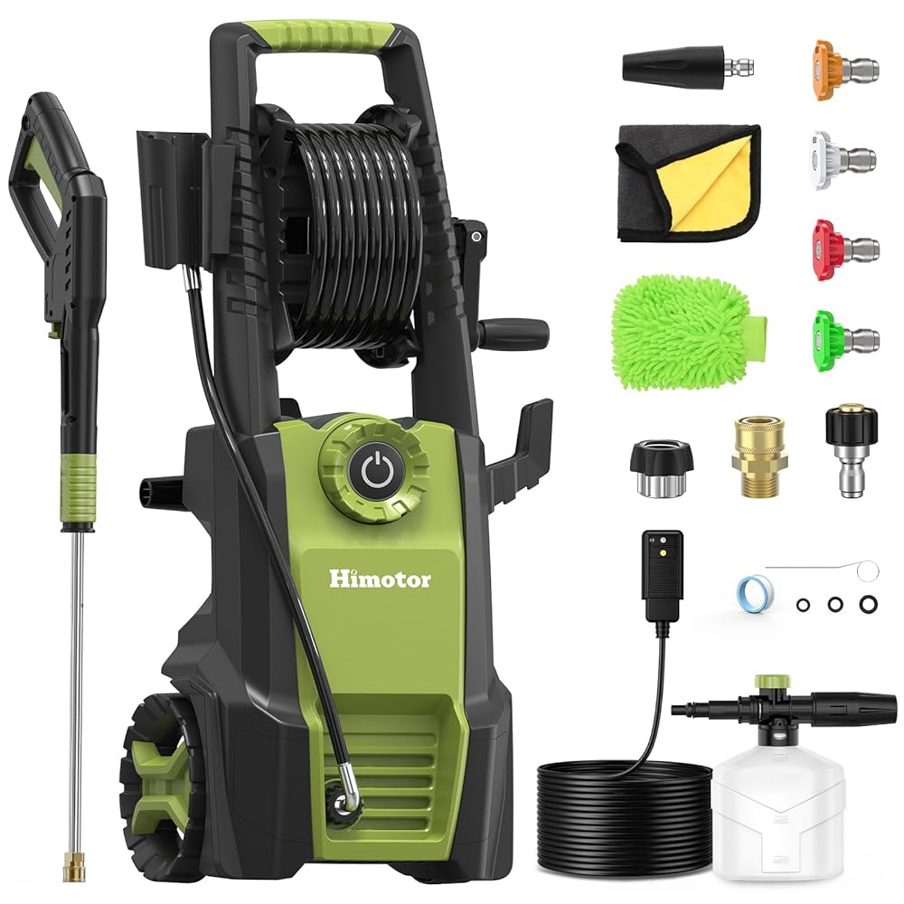 Electric Pressure Washer - with Adjustable PSI Switch, Max 4500PSI 3.0 GPM, Power Washer with Hose Reel, with Foam Cannon, Car Wash Machine with Nozzles, High Pressure Washer...