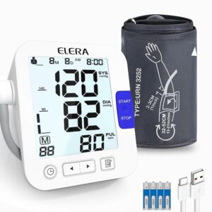 ELERA Large Screen Blood Pressure Monitor with Extra Large Cuff (13-21") for Big Arms - Automatic Upper Arm BP Machine for Home Use, Backlight LCD, HR Detection & Two User Mode