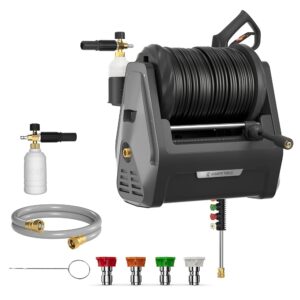 Giraffe Tools Grandfalls Pressure Washer G30B, Max 2400 PSI, 2.0 GPM, Electric Wall Mounted Pressure Washer with 100ft Balck Pressure Hoses, Foam Cannon, 4-Nozzles for...