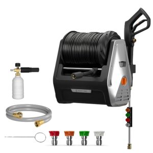 Giraffe Tools Grandfalls Pressure Washer, Max 2400 PSI, 2.0 GPM Electric Wall Mounted Power Washer with 100ft Retractable Pressure Hose, Foam Cannon, 4-Nozzles for...