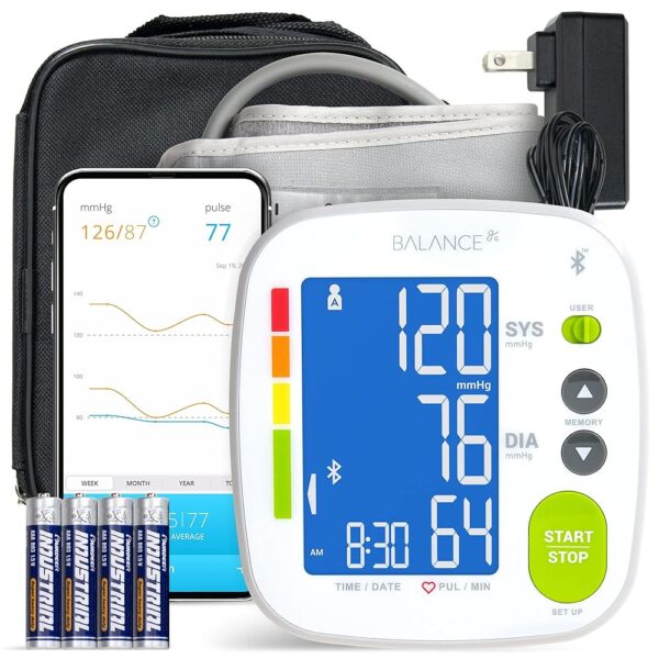 Greater Goods Bluetooth Blood Pressure Monitor, Upper Arm BP Machine with Adjustable 8.7”-15.7” Cuff, iOS and Android App Compatibility, Portable with Carrying Case