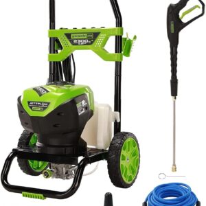 Greenworks 2300 PSI TruBrushless (2.3 GPM) Electric Pressure Washer, 25’ Hose, Quick Connect Wand, 15, 24, 40 Degree Soap and Turbo Nozzle Greenworks 2300 PSI TruBrushless (2.3 GPM) Electric Pressure Washer, 25’ Hose, Quick Connect Wand, 15, 24, 40 Degree Soap and Turbo Nozzle
