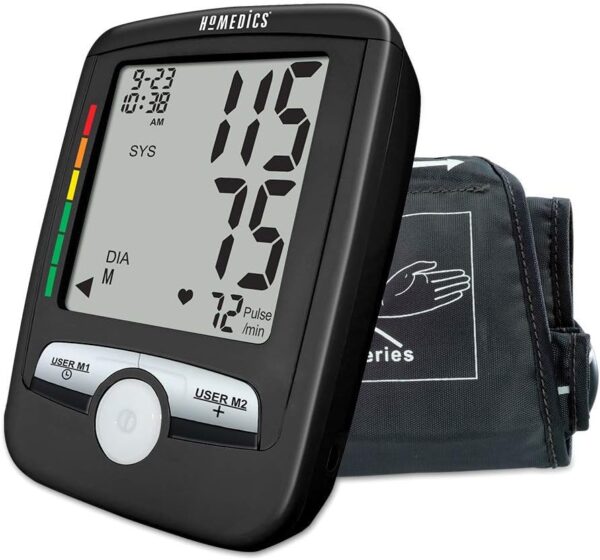 HoMedics Upper Arm Blood Pressure Monitor, Automatic BP Monitor with Easy One-Touch Operation, Stores up to 180 Readings (90 Per User), Includes One Blood Pressure Cuff and 4...