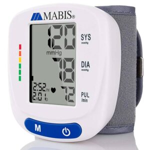 Mabis Digital Premium Wrist Blood Pressure Monitor with Automatic Wrist Cuff that Displays Blood Pressure, Pulse Rate and Irregular Heartbeat, Stores up to 120 Readings Mabis Digital Premium Wrist Blood Pressure Monitor with Automatic Wrist Cuff that Displays Blood Pressure, Pulse Rate and Irregular Heartbeat, Stores up to 120 Readings
