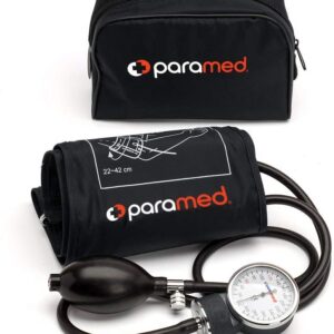 PARAMED Aneroid Sphygmomanometer – Manual Blood Pressure Cuff with Universal Cuff 8.7-16.5" and D-Ring – Carrying Case in The kit – Black – Stethoscope Not Included