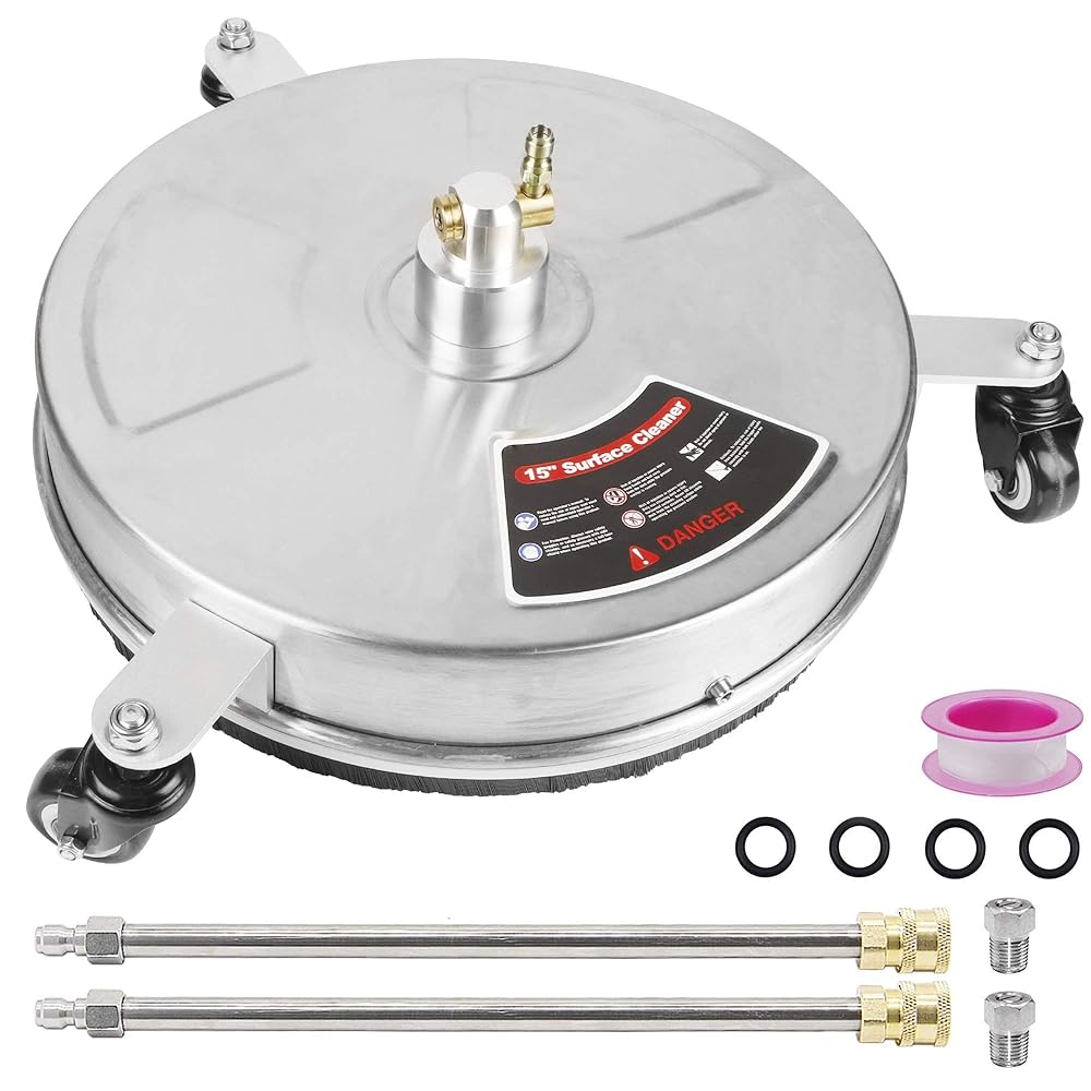 Twinkle Star 15" High Pressure Washer Surface Cleaner with 3 Wheels, Stainless Steel Housing & 1/4" Quick Connector, Power Washer Accessories; 2 Extension Wand, 2 Replacement...