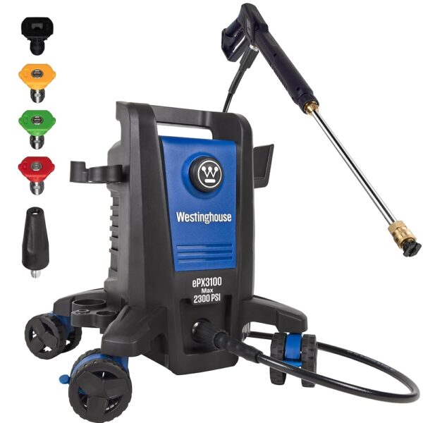 Westinghouse ePX3100 Electric Pressure Washer, 2300 Max PSI 1.76 Max GPM with Anti-Tipping Technology, Onboard Soap Tank, Pro-Style Steel Wand, 5-Nozzle Set, for... Westinghouse ePX3100 Electric Pressure Washer, 2300 Max PSI 1.76 Max GPM with Anti-Tipping Technology, Onboard Soap Tank, Pro-Style Steel Wand, 5-Nozzle Set, for...