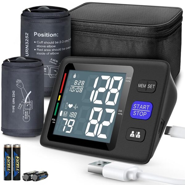 Blood Pressure Machine Upper Arm, 2 Size Cuffs M/L and XL, Medium/Large 9"-17" and Extra Large XL 13"-21", Accurate Automatic Digital BP Monitor, Large Backlit LCD, 2-User 1000...