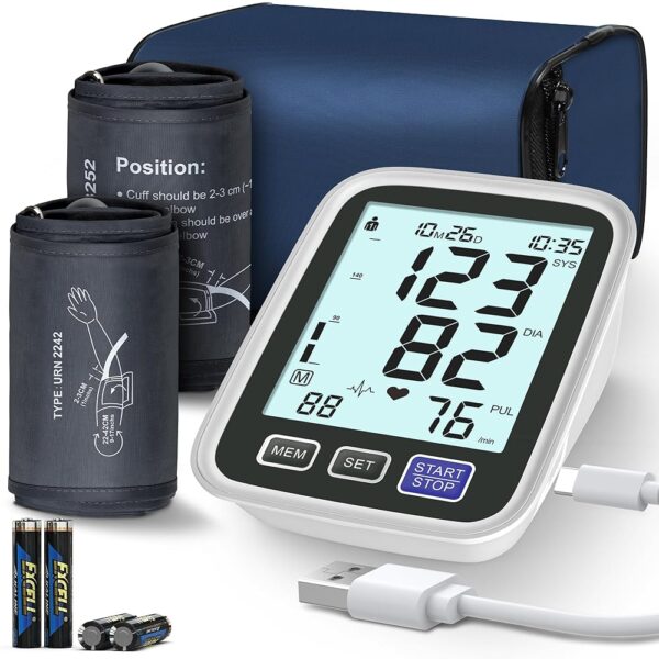Blood Pressure Machine Upper Arm, 2 Size Cuffs M/L and XL, Medium/Large 9"-17" and Extra Large Cuff 13"-21", Accurate Automatic Digital BP Cuff Home Use, Large Backlit LCD, BP...