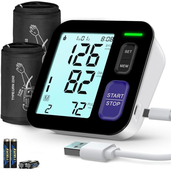 Blood Pressure Machine Upper Arm, 2 Size Cuffs M/L & XL, Medium/Large 9"-17" & Extra Large Cuff 13"-21", Accurate Automatic Digital BP Monitor Home Use, Large Backlit LCD, BP...