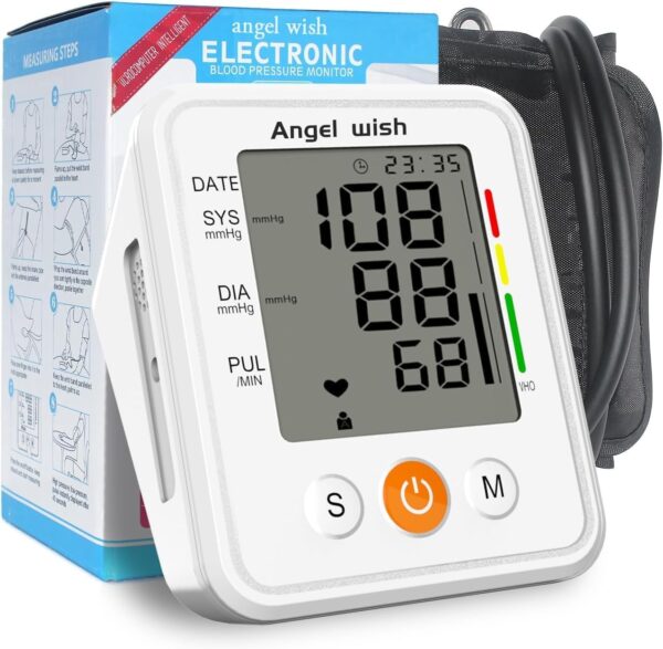 Blood-Pressure Monitor-Automatic Home-Use Cuff-Machine - LCD Display Voice Broadcasting for Adult Arm Digital BP Tool White angel wish
