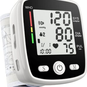 Blood Pressure Monitor Automatic Wrist Cuff Machine Carrying Case for Home Use 90 Readings Memory 2 User & Large Display, Black CK-W355