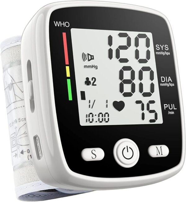 Blood Pressure Monitor Automatic Wrist Cuff Machine Carrying Case for Home Use 90 Readings Memory 2 User & Large Display, Black CK-W355