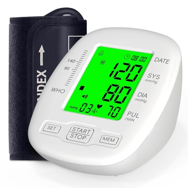 Blood Pressure Monitor, Blood Pressure Cuff 22-42cm - 2 * 99 Sets of Memory, 4*AAA Battery Included, White