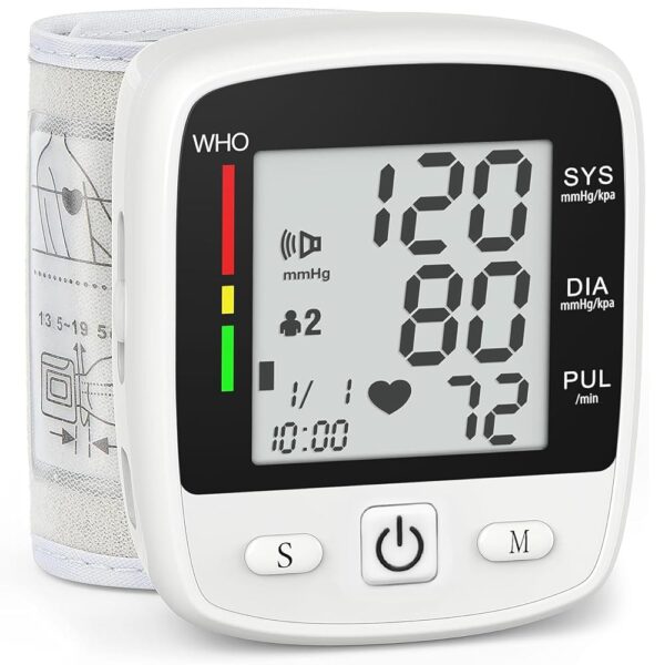 Blood Pressure Monitor Digital Wrist BP Machine Automatic Adjustable Cuff ( 5.3 to 7.7 in) with 2 Users 180 Memory Voice Broadcast Large LCD Display USB Charging Cable Carrying...
