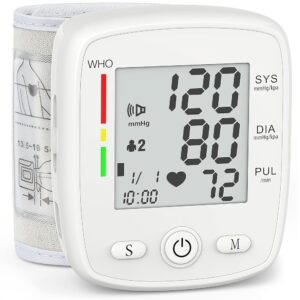Blood Pressure Monitor Digital Wrist BP Machine Automatic BP Cuff with 2 Users 180 Memory Voice Large LCD Display Adjustable Cuff USB Charging Carrying Case
