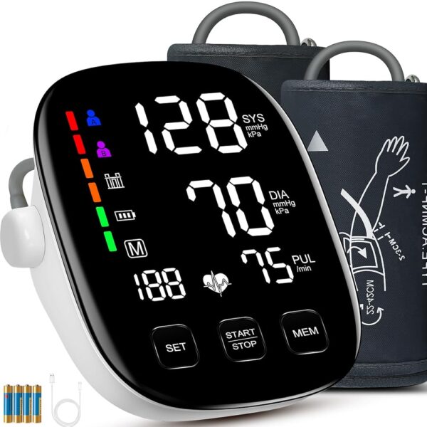 Blood Pressure Monitors for Home Use, 9-17'' & 13-21'' Extra Large Blood Pressure Cuff Upper Arm Blood Pressure Machine, 6 in Large LED Backlit Display, USB Cable & Batteries...