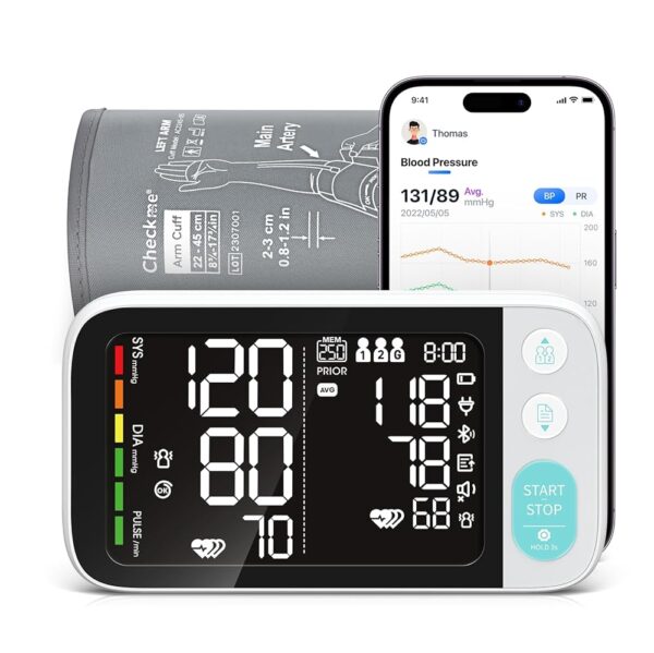 Checkme Blutooth Blood Pressure Monitors for Home Use, Blood Pressure Machine with Dual-Display, Extra-Large Adult Cuff, 500 Readings, Voice Broadcast - Automatic BP Monitor...