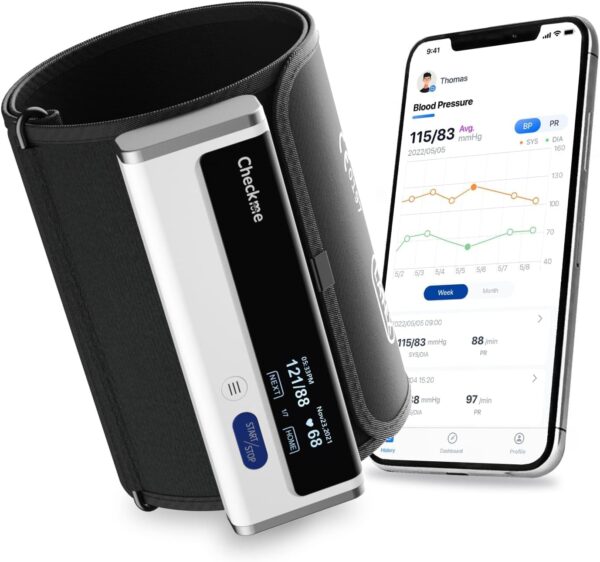 Checkme BP2A Blood Pressure Monitor for Home Use Upper Arm - Bluetooth BP Machine Cuff, Accurate Digital Readings in 30 Seconds, Unlimited Data Stored in App for iOS & Android,...