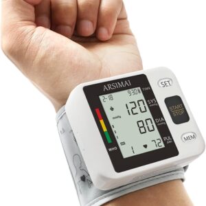Wrist Accurate Automatic High Blood Pressure Monitors Portable LCD Screen Irregular Heartbeat Monitor with Storage Case and Adjustable Cuff Powered by Battery - Black