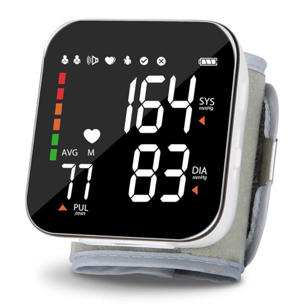 Wrist Blood Pressure Monitor for Home Use Automatic BP Cuff Rechargeable Blood Pressure Machine with LED Backlit Display, Voice Broadcast, Dual 90 Memory Storage with Protective...