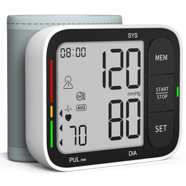 Wrist Blood Pressure Monitor, Universal Bp Cuff(5.3-8.4in) Large LCD Display 2 Users Total 240 Memories, 2 AAA Batteries & Carrying Case Included Wrist Blood Pressure Monitor, Universal Bp Cuff(5.3-8.4in) Large LCD Display 2 Users Total 240 Memories, 2 AAA Batteries & Carrying Case Included