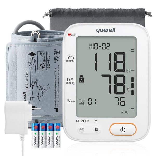 yuwell Blood Pressure Monitors/Machine for Home Use, Automatic Digital BP Cuff 17.7 inch, Largest Backlit Display, AC Adapter, 2-Users, 198 Recordings,Style 680 Series